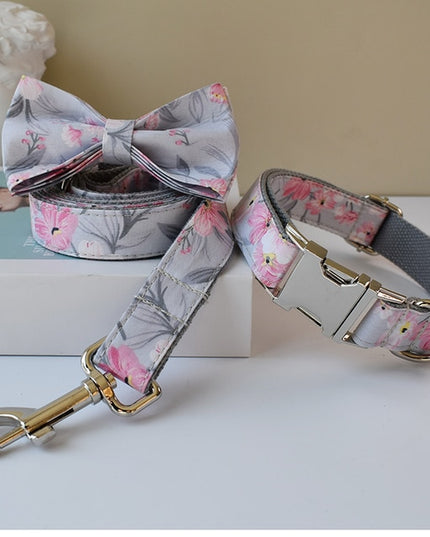 Blue Grey Orchid Print Personalized Bow Tie Collar