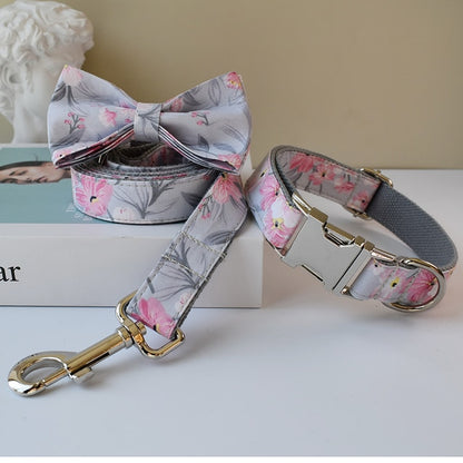 Blue Grey Orchid Print Personalized Bow Tie Collar