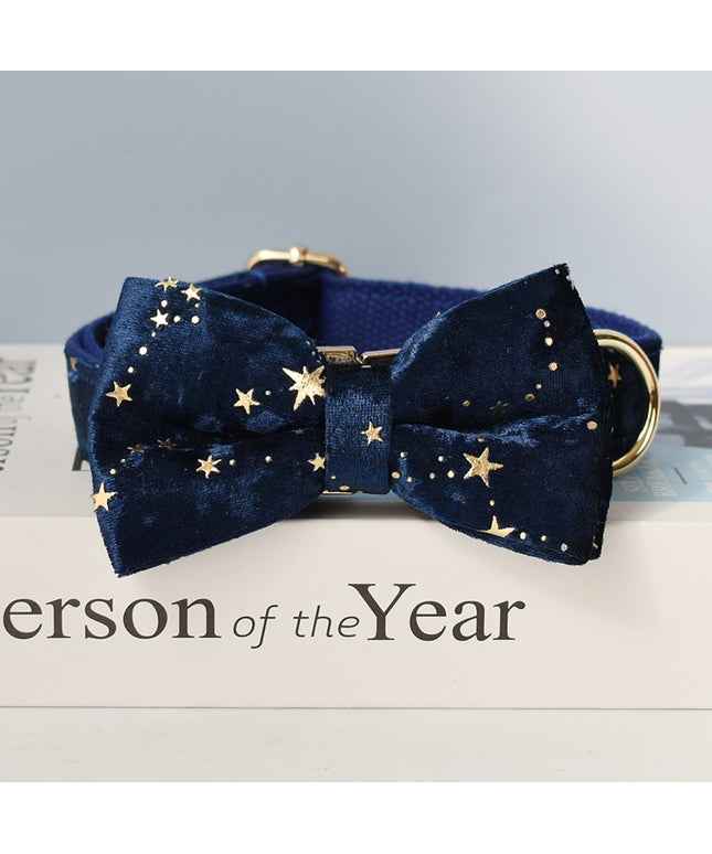 Navy Blue & Gold Stars Personalized Bow Tie Collar