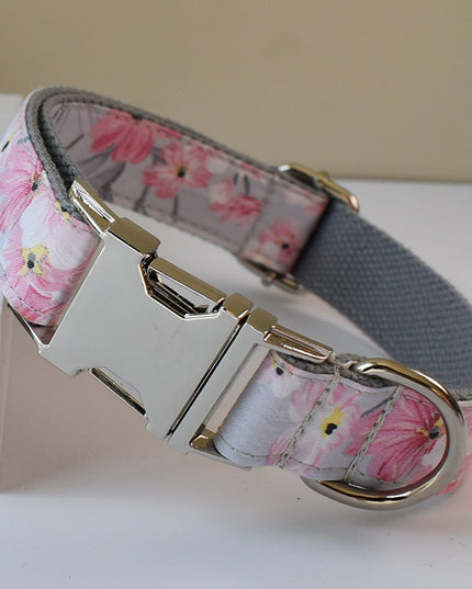 Blue Grey Orchid Print Personalized Bow Tie Collar