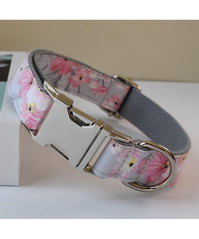 Blue Grey Orchid Print Personalized Bow Tie Collar