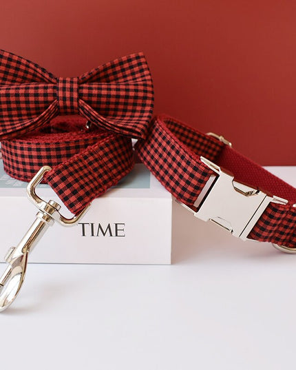Red Checkered Personalized Bow Tie Collar