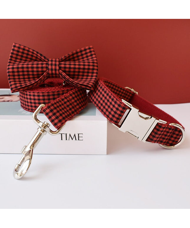 Red Checkered Personalized Bow Tie Collar