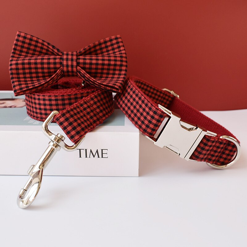 Red Checkered Personalized Bow Tie Collar